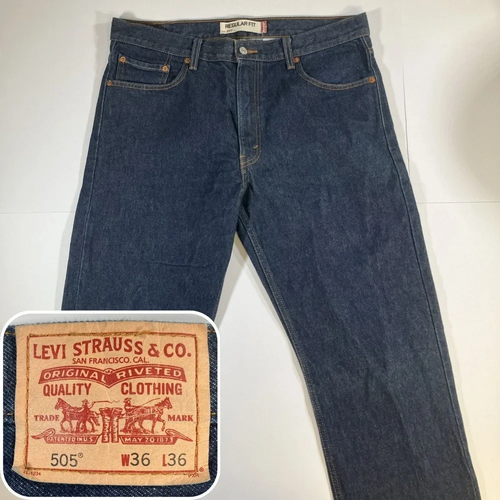 Vintage Levi's 505 Jeans Mens 36x36 Dark Wash Blue Regular Fit Denim Y2K